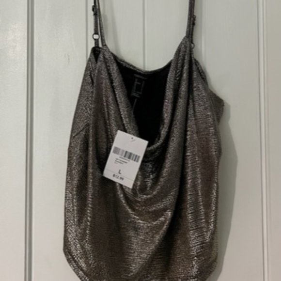 🍉NWT Forever 21 gold metallic cowl neck camisole in size Large - Picture 1 of 5